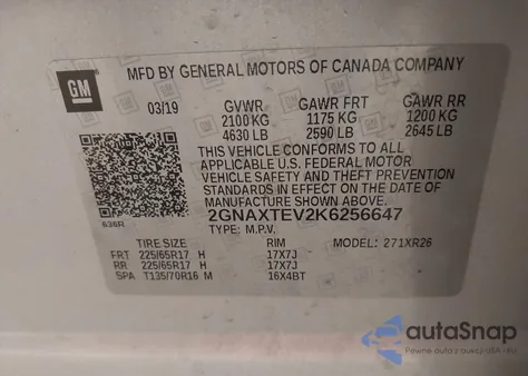 2019 Chevrolet Equinox Lt из США, поврежденный, VIN 2GNAXTEV2K6256647